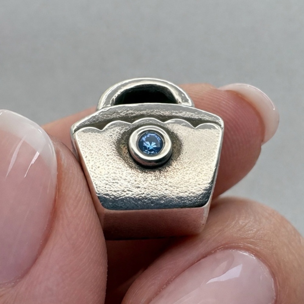 Pandora Blue CZ Scalloped Purse Sterling Silver Charm